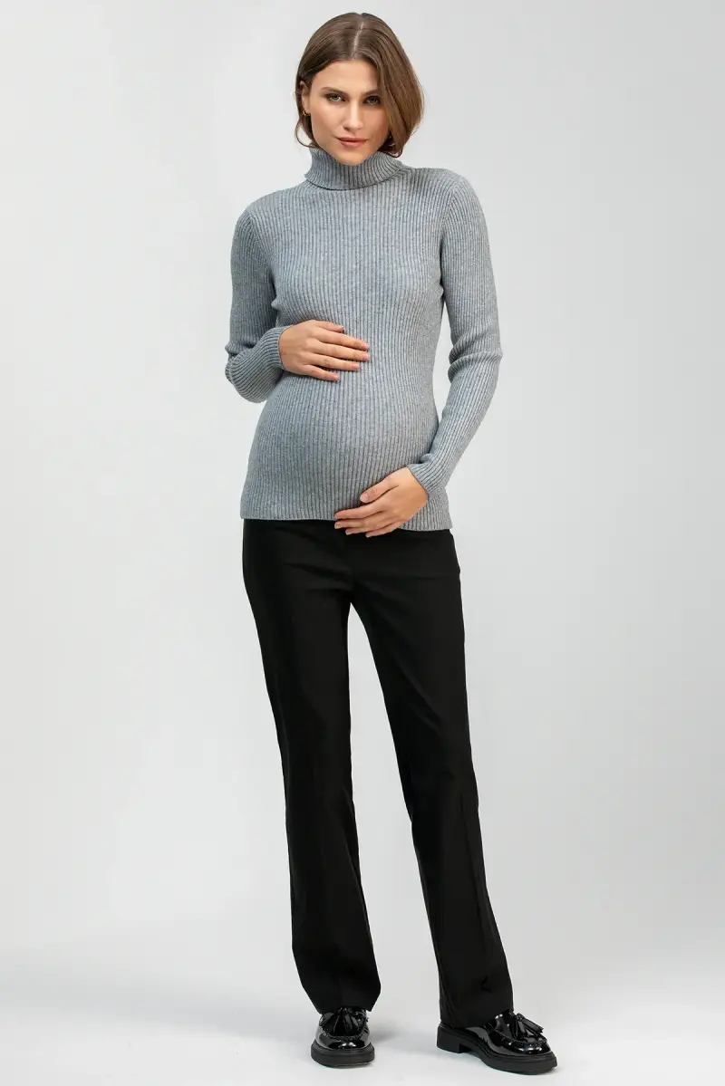 PRINCE | Pantaloni Premaman Neri in tessuto tecnico a Gamba Leggermente Svasata