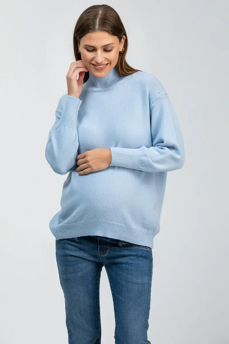 REGINA | Maglia Premaman Azzurra con Collo a Lupetto