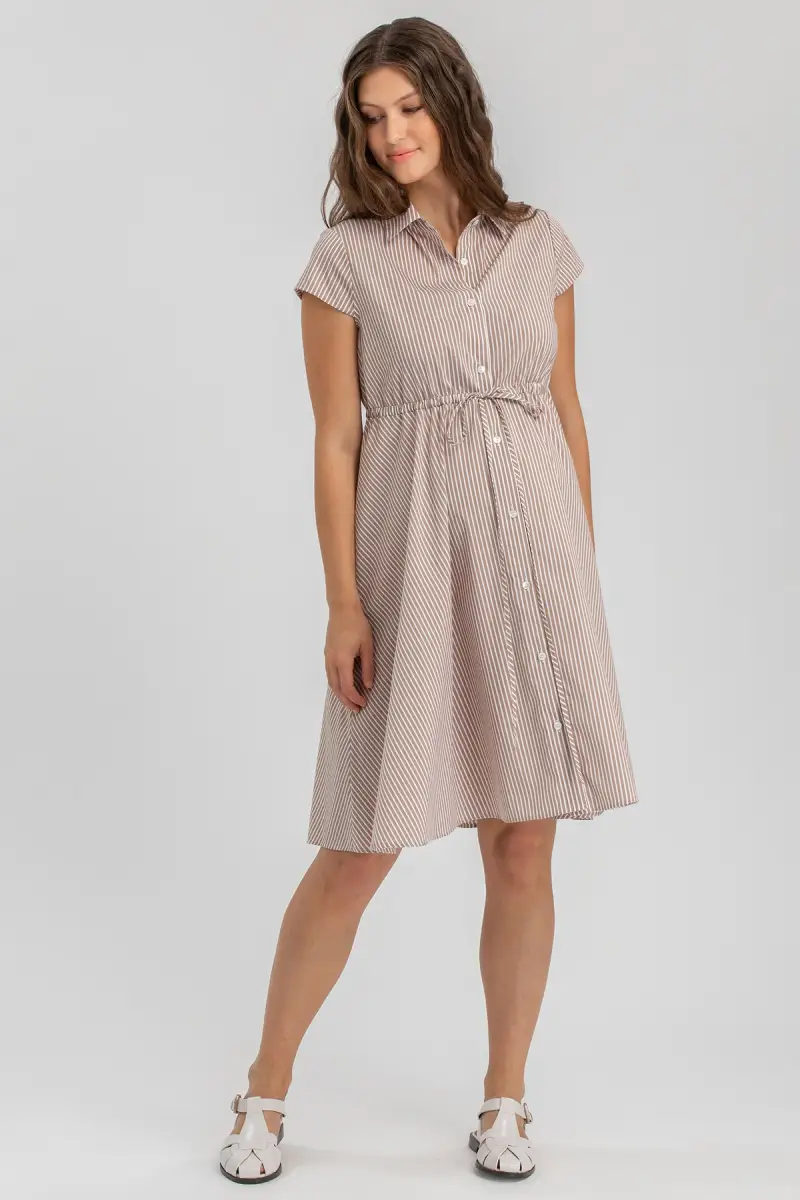 VIOLA | Abito Premaman e Allattameto in Cotone a Righe Beige