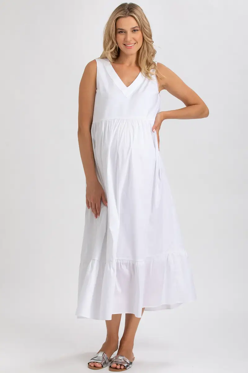 WATERLILY | Maxi Abito Premaman Bianco con Scollo a V