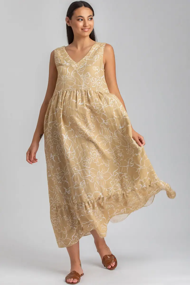 WATERLILY QD51 | Maxi Abito Premaman Stampato con Scollo a V