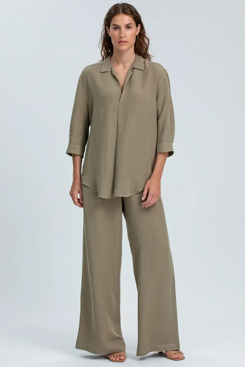 BELLAGIO | Pantaloni a Gamba Larga in Lino Verde