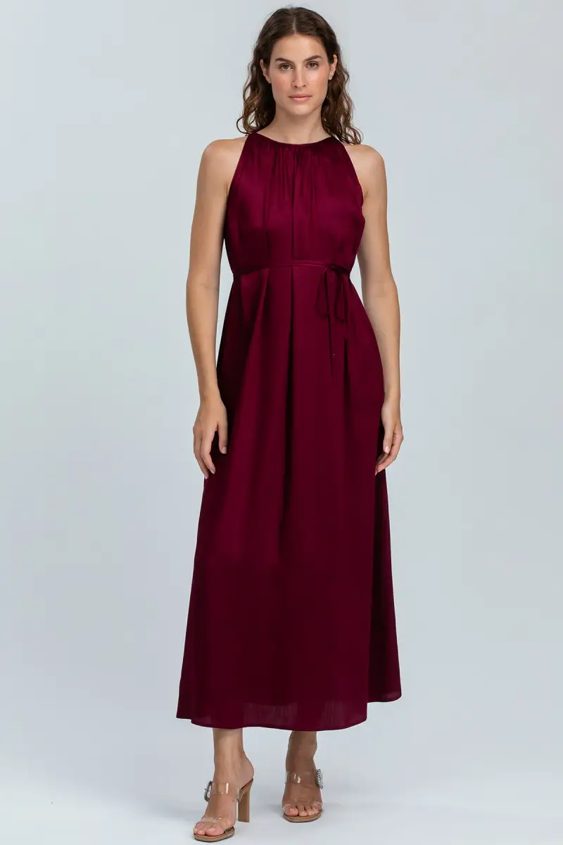 CLARISSA | Maxi Abito Rosso Rubino con Cintura Rimovibile