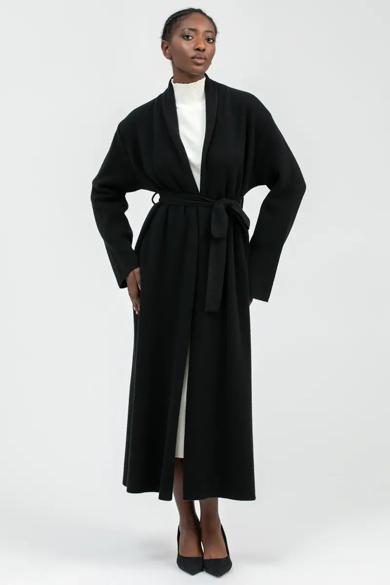 GSTAAD | Maxi Cardigan Nero in Lana e Cachemire
