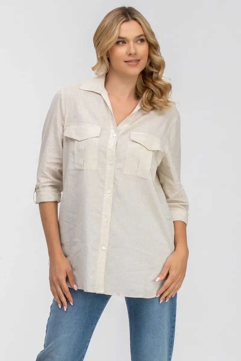 SAFARI POCKET | Camicia Utility in Lino Beige