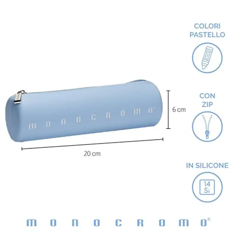 Pigna, Astuccio Tombolino di forma cilindrica in morbido Silicone, Monocromo Pastel, 20x6x6 cm., Colore Azzurro miniatura 2