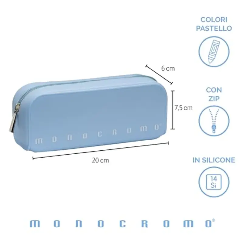 Pigna, Bustina trousse in morbido Silicone, Monocromo Pastel, 20x6x7.5 cm, Colore Azzurro delicato, Confezionato miniatura 2