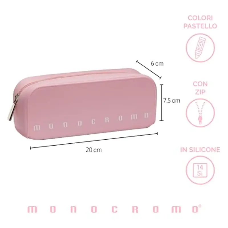 Pigna, Bustina trousse in morbido Silicone, Monocromo Pastel, 20x6x7.5 cm, Colore Rosa delicato, Confezionato singolarmente miniatura 2