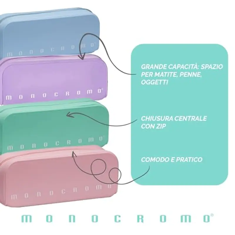 Pigna, Bustina trousse in morbido Silicone, Monocromo Pastel, 20x6x7.5 cm, Colore Rosa delicato, Confezionato singolarmente miniatura 3