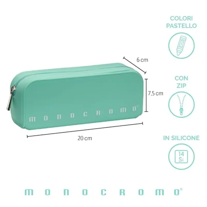 Pigna, Bustina trousse in morbido Silicone, Monocromo Pastel, 20x6x7.5 cm, Colore Verde delicato, Confezionato miniatura 2