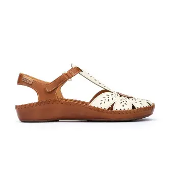 per donna 655-0841C1 Scarpe in pelle marrone e bianco sporco di P Vallarta (36), 1 a 3 cm, Fibbia, Casual