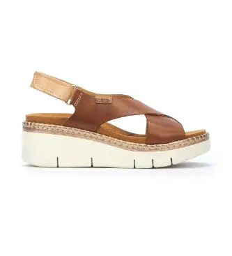 per donna W0K-0606C1 Sandali con zeppa in pelle Gomera marrone (35), 3 a 5cm, Velcro, Casual