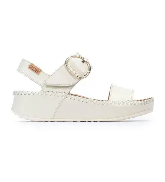 per donna W1C-0709 Sandali in pelle Marina Bianca - Altezza zeppa 5cm (36), Bianco, 3 a 5cm, Fibbia, Casual, Classico