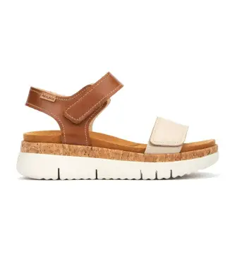 per donna W4N-0940C1 Sandali Palma in pelle beige e marrone (36), 1 a 3 cm, Velcro, Casual