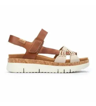 per donna W4N-0968C1 Sandali Palma in pelle marrone -Altezza cu a 4,5cm- (36), 3 a 5cm, Velcro, Casual