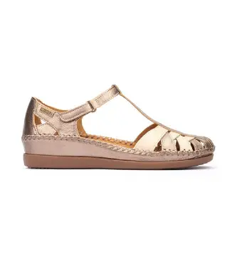 per donna W8K-0705CLC1 Sandali con zeppa in pelle argentata Cadaqués con chiusura a strappo (35), Argento, 3 a 5cm, Velcro, Casua