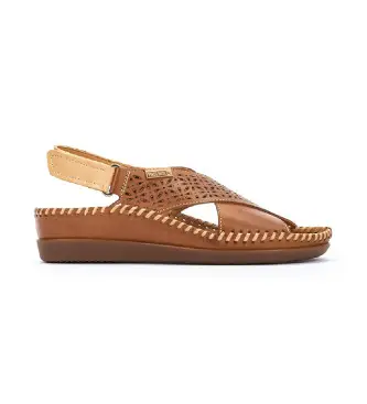 per donna W8K-0848C1 Sandali con zeppa in pelle marrone Cadaqués con chiusura a strappo (35), 3 a 5cm, Velcro, Casual