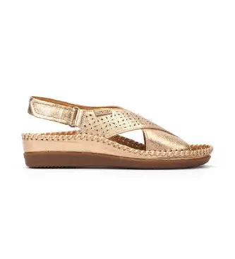 per donna W8K-0848CL Sandali Cadaques in pelle dorata (36), Oro, 3 a 5cm, Velcro, Casual