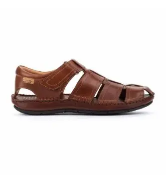 per uomo 06J-5433 Sandali Tarifa in pelle marrone (42), Basso, Velcro, Casual
