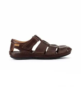 per uomo 06J-5433 Sandalo Tarifa 06J marrone scuro (39), Pelle, Velcro, Casual, Classico