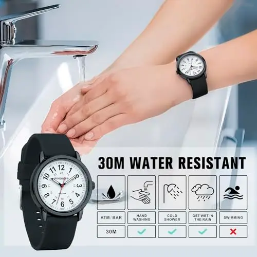 PINDOWS Orologi da polso analogici al quarzo da donna con cinturino in silicone per ragazze, signore, studentesse miniatura 3