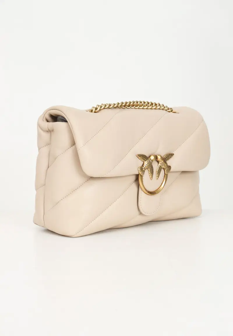 Pinko Borsa in pelle beige con dettagli dorati miniatura 2
