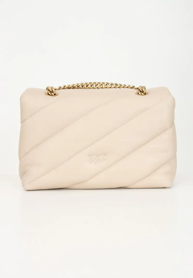 Pinko Borsa in pelle beige con dettagli dorati miniatura 3