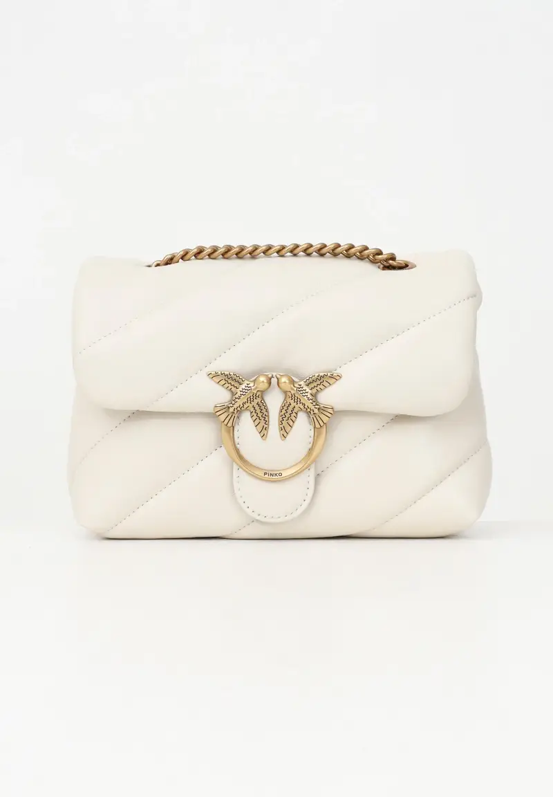 Pinko Borsa in pelle bianca con dettagli dorati
