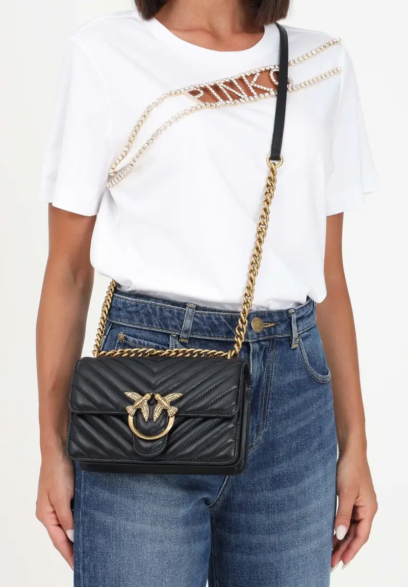 Pinko Borsa nera in pelle con dettagli dorati miniatura 2