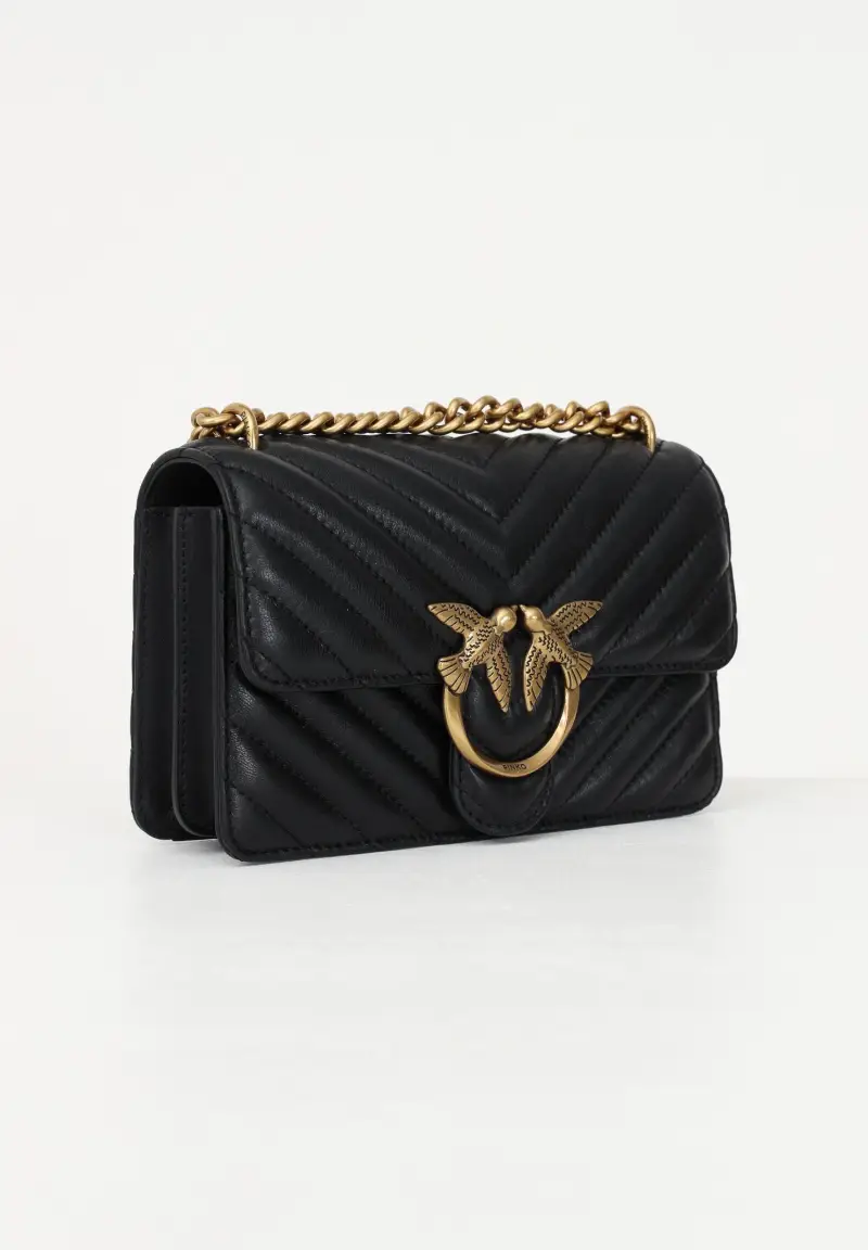 Pinko Borsa nera in pelle con dettagli dorati miniatura 3
