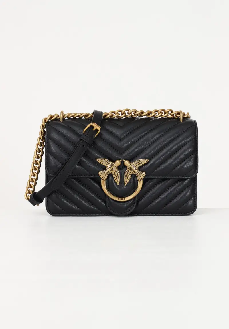 Pinko Borsa nera in pelle con dettagli dorati