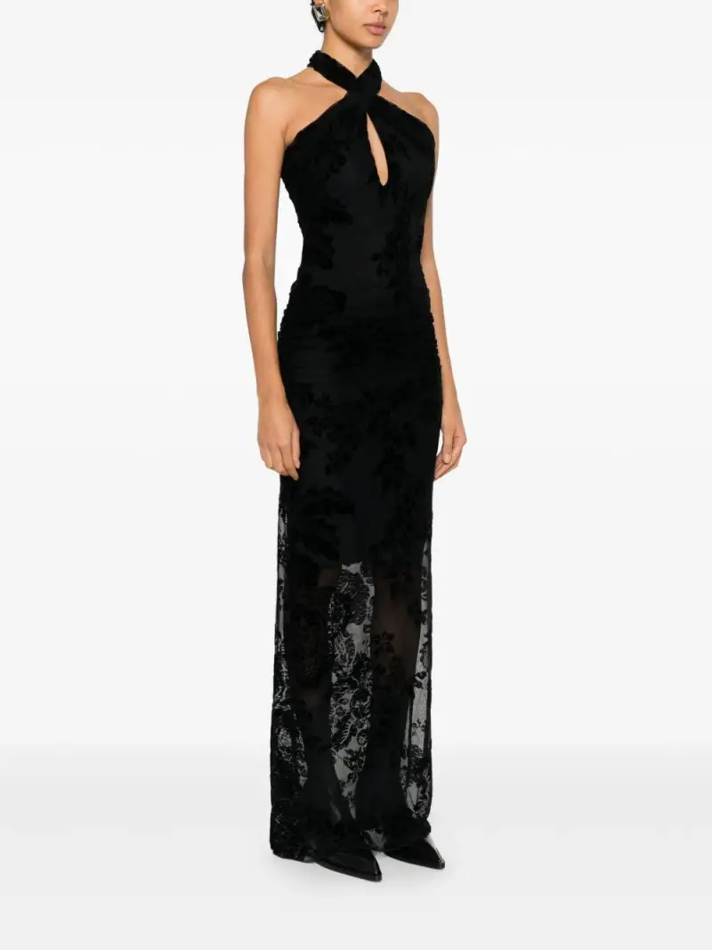 Abito a fiori con scollo allamericana Nero miniatura 3