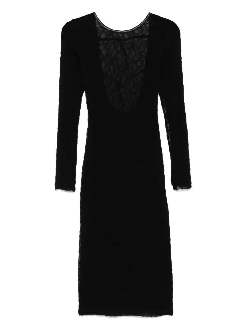 Abito aaron nero in pizzo con fantasia semitrasparente