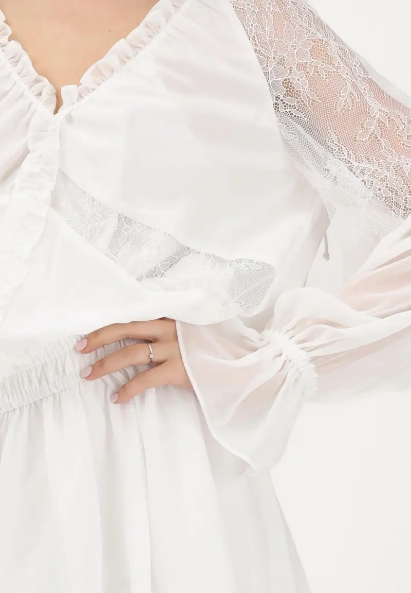 Abito corto bianco da donna in chiffon leggero miniatura 3