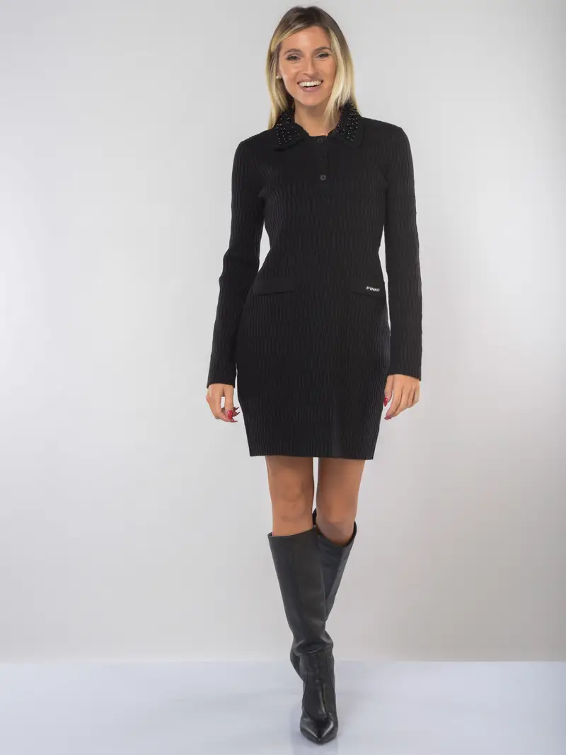 abito corto da donna Pinko in maglia con colletto con perle NERO miniatura 2