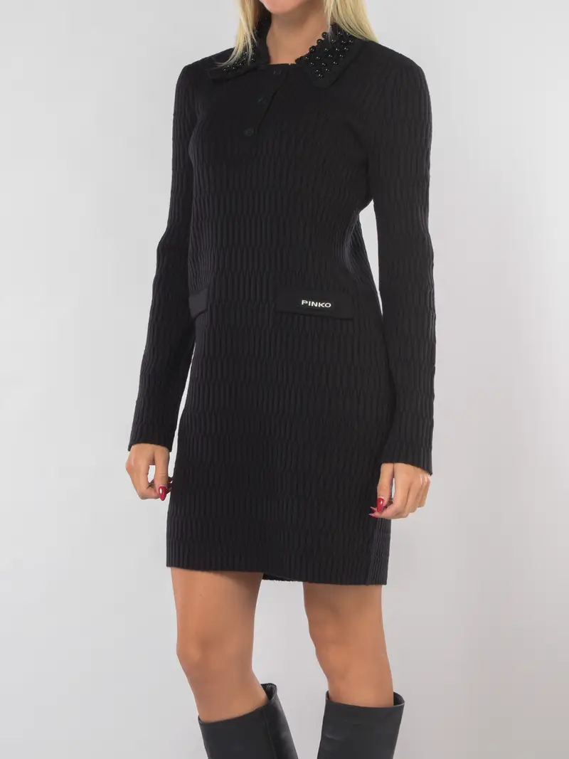 abito corto da donna Pinko in maglia con colletto con perle NERO