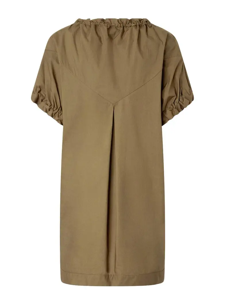 Abito corto in popeline con arricci e occhielli Verde Oliva miniatura 2