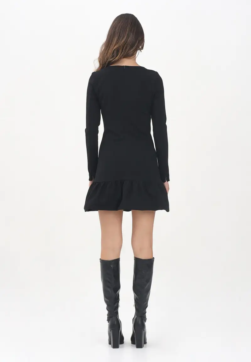 PINKO Abito corto nero da donna con scollo squadrato e balza miniatura 3