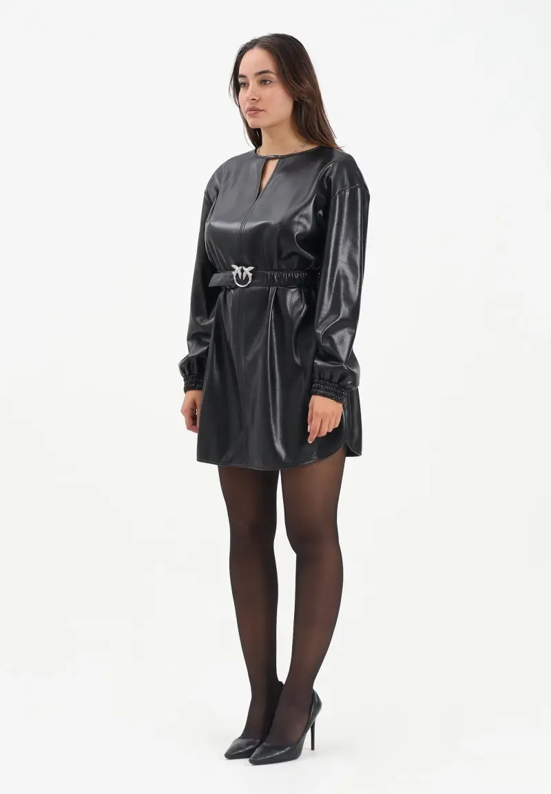 Abito corto nero da donna effetto pelle