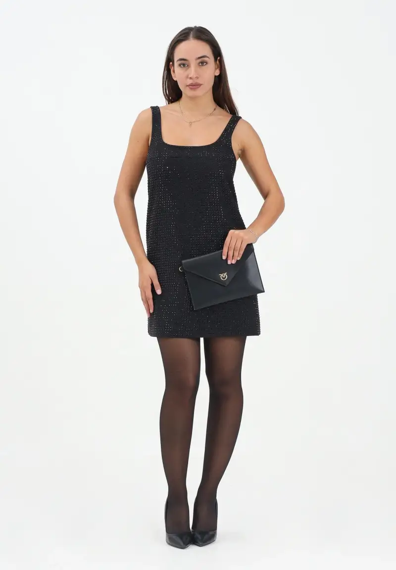 Abito corto nero da donna full strass miniatura 2