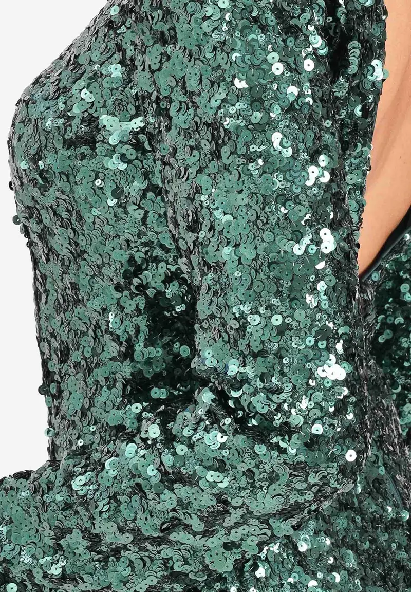Abito corto verde da donna con paillettes miniatura 3