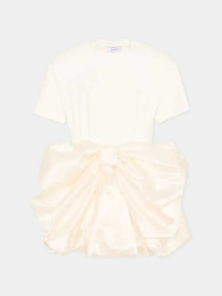 abito kids/junior in jersey e raso con maxi fiocco panna