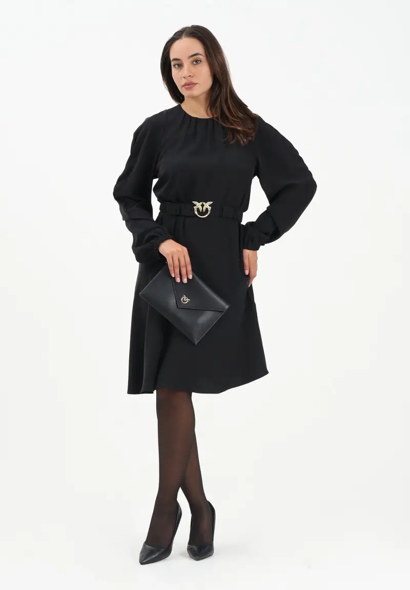 Abito longuette nero da donna con cintura Love Birds miniatura 2