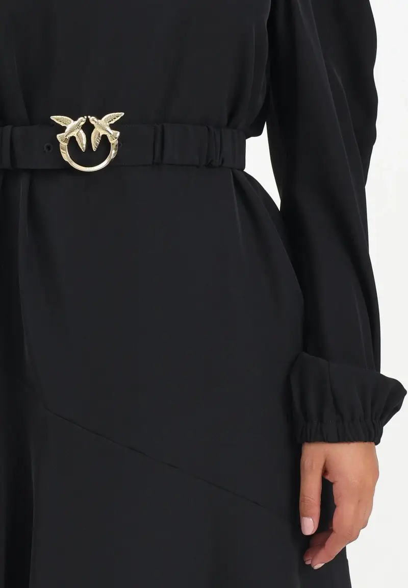 Abito longuette nero da donna con cintura Love Birds miniatura 3