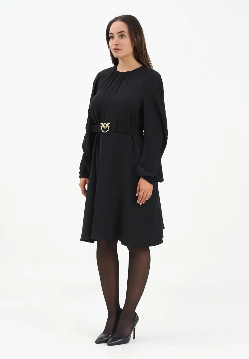Abito longuette nero da donna con cintura Love Birds