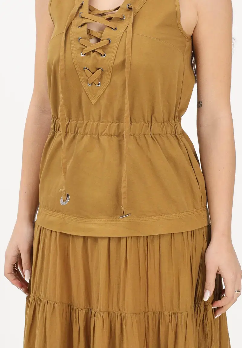 Abito lungo kiwi da donna con balza e nastri miniatura 3