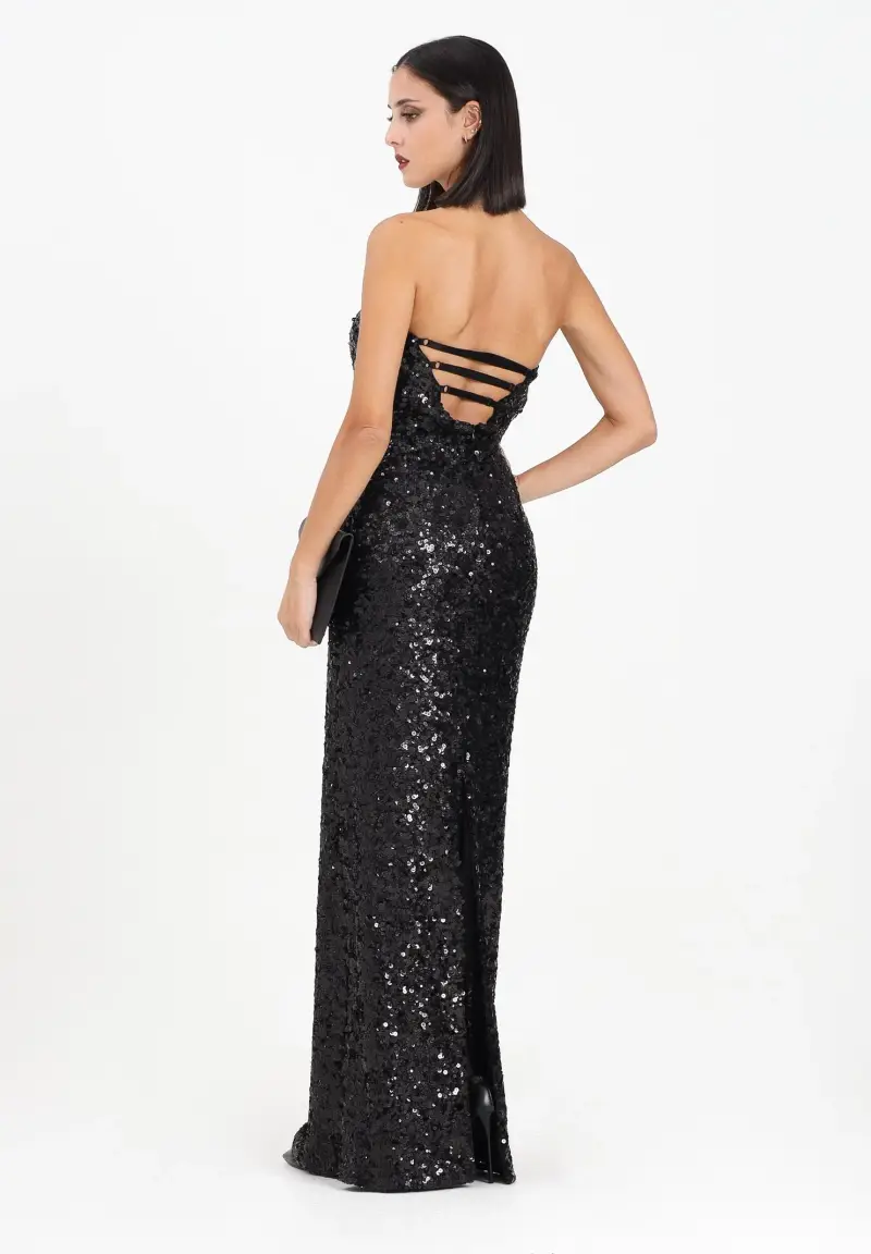 Abito lungo nero da donna con paillettes miniatura 2