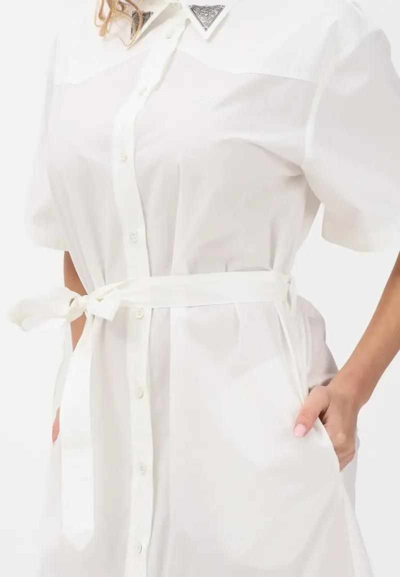 Abito midi chemisier bianco da donna con frange miniatura 3