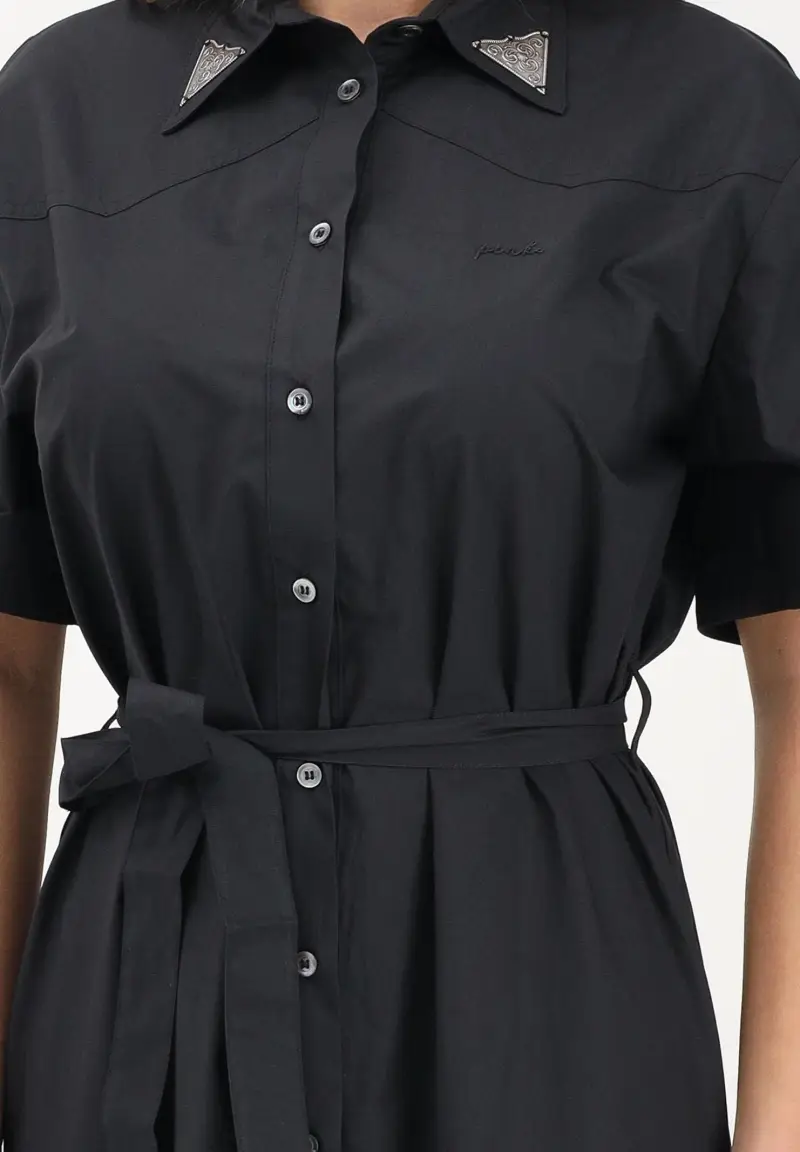 Abito midi chemisier nero da donna con frange miniatura 3