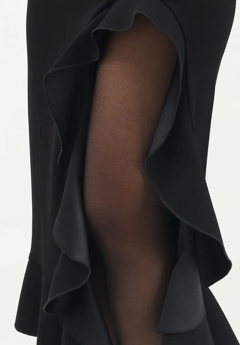 Abito midi nero da donna con volant miniatura 3